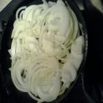Onions in the cast iron, frying in bacon or duck fat